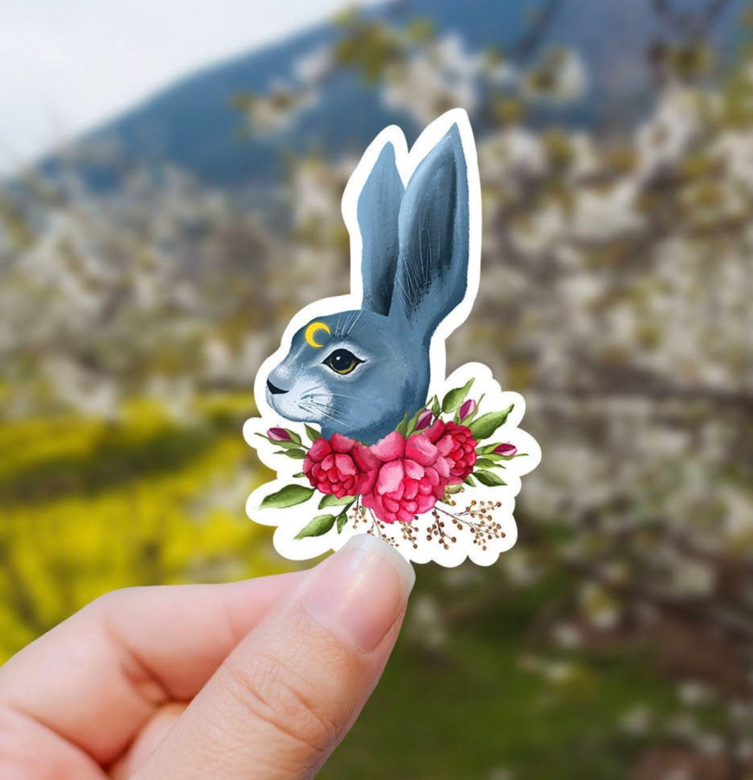 Moon Flower Bunny Sticker Rabbit Stickers Floral Bunny -  Israel