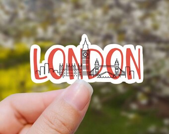 Colorful London skyline vinyl sticker, travel stickers, Britain, Best friend gift, birthday gift, , laptop sticker