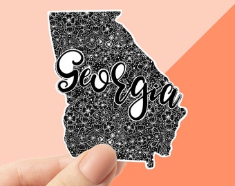 Georgia Black Floral State Stickers, laptop and water bottle stickers, state stickers, vinyl sticker, Savannah, United States, America