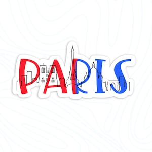 Colorful Paris skyline vinyl sticker, travel stickers, Paris France, Paris gifts, Best friend gift, country skylines, laptop sticker