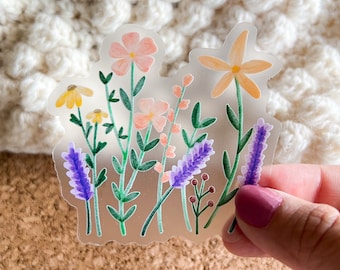 Wildflowers Clear Sticker, clear stickers, laptop stickers, flower stickers, car decal, pretty gift