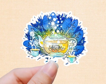Watercolor twinkle tea vinyl sticker, small gift, laptop sticker, waterproof stickers