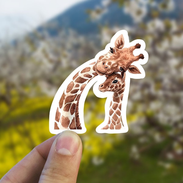 Watercolor giraffes vinyl sticker, giraffe sticker, best friend gift, laptop sticker, , sarcastic gift
