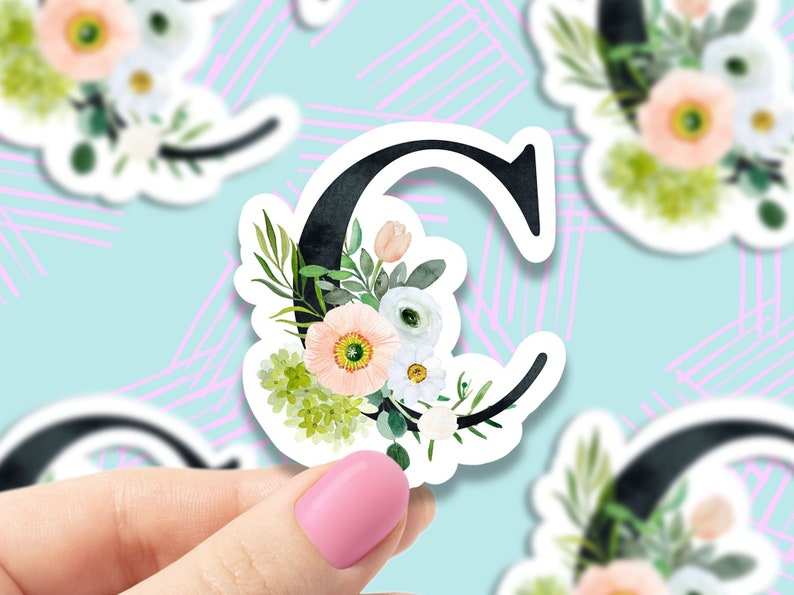 Pink C Sticker Spring Flower Letter C Vinyl Sticker, Monogram, Best Friend Gift ...