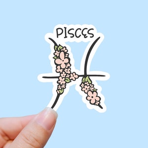 Flowered Pisces sticker, Pisces zodiac sticker, star signs, stickers for , laptop decal