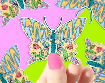 Retro butterfly window vinyl sticker, best friend gift, butterfly decals, small gift, laptop sticker, waterproof stickers