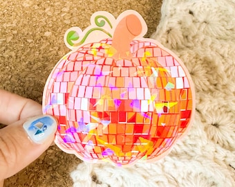 Pumpkin disco ball holographic sticker, disco art, laptop stickers, decals for cars, shiny stickers, disco ball sticker, Halloween Gift