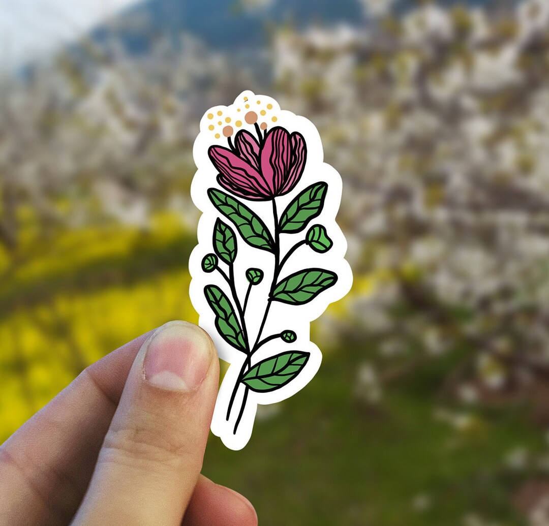 Sticker Flowwer Single Flower Stem Vinyl Sticker, Flower Sticker, Sticker, , Laptop ...