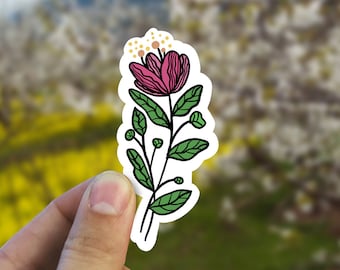 Enkele bloemstengel vinylsticker, bloemsticker, sticker, laptopsticker, waterdichte bloemsticker