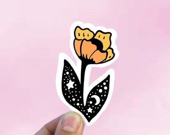 Galaxy flower vinyl sticker, Illustrated flower sticker, trendy stickers, space stickers, laptop sticker, waterproof flower sticker