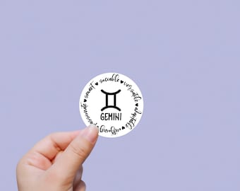 Adesivo de características de Gêmeos, adesivo do zodíaco de Gêmeos, adesivo de astrologia, adesivo do zodíaco, signos estelares, decalque para laptop
