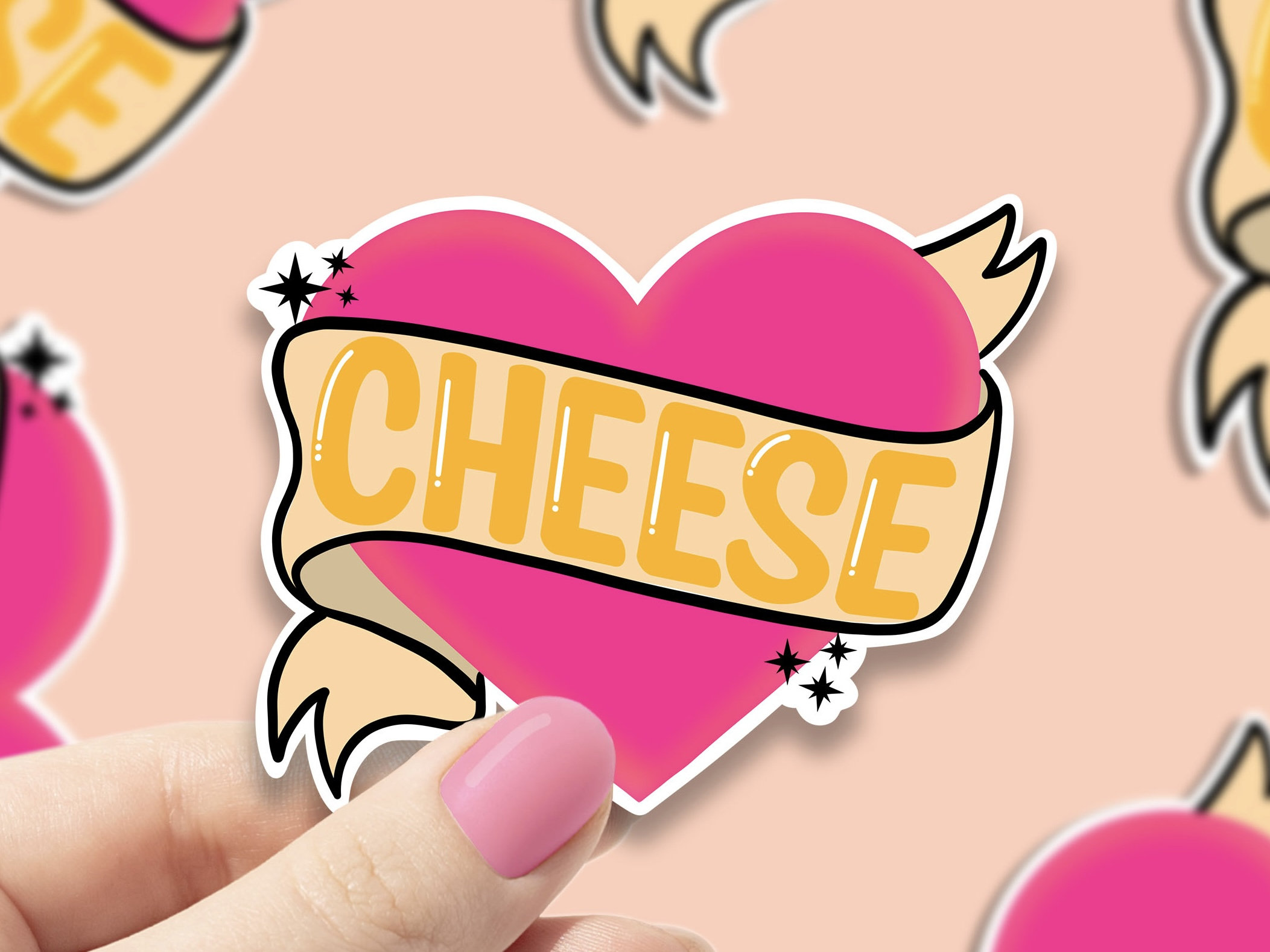 Heart Cheese Sticker, Sticker for Water Bottle, Heart Stickers, Small ...
