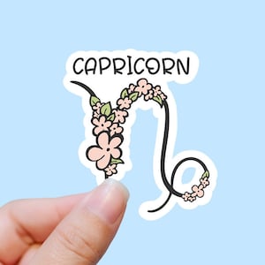 Sticker Capricorne fleuri, sticker zodiaque Capricorne, signes astrologiques, stickers pour ordinateur portable