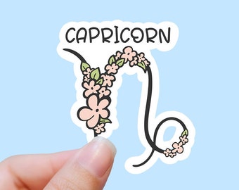 Flowered Capricorn sticker, Capricorn zodiac sticker, star signs, stickers for , laptop decal