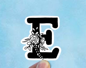 Letter E flower vinyl sticker, monogram, best friend gift, Laptop decal,