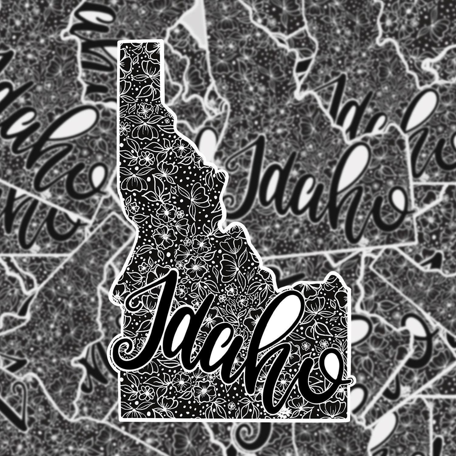Idaho Black Floral State Stickers, Laptop and Water Bottle Stickers ...
