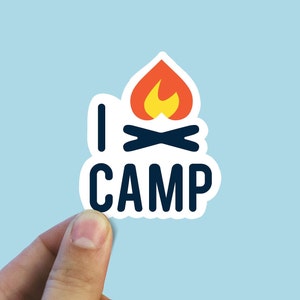 Autocollant en vinyle J'aime camper, autocollant de camping, feu de camp, autocollant pour ordinateur portable, vinyle imperméable