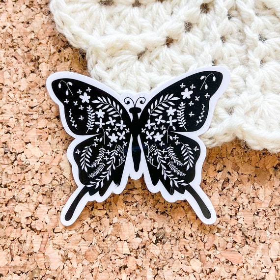 Black Vine Butterfly Vinyl Sticker, Butterfly Stickers, Best Friend Gift,  Laptop Sticker, Butterfly Decals 