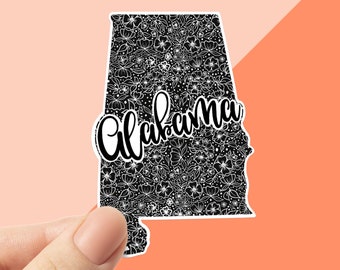 Alabama Black Floral State Stickers, laptop and water bottle stickers, state stickers, vinyl sticker, Alabama, United States, America