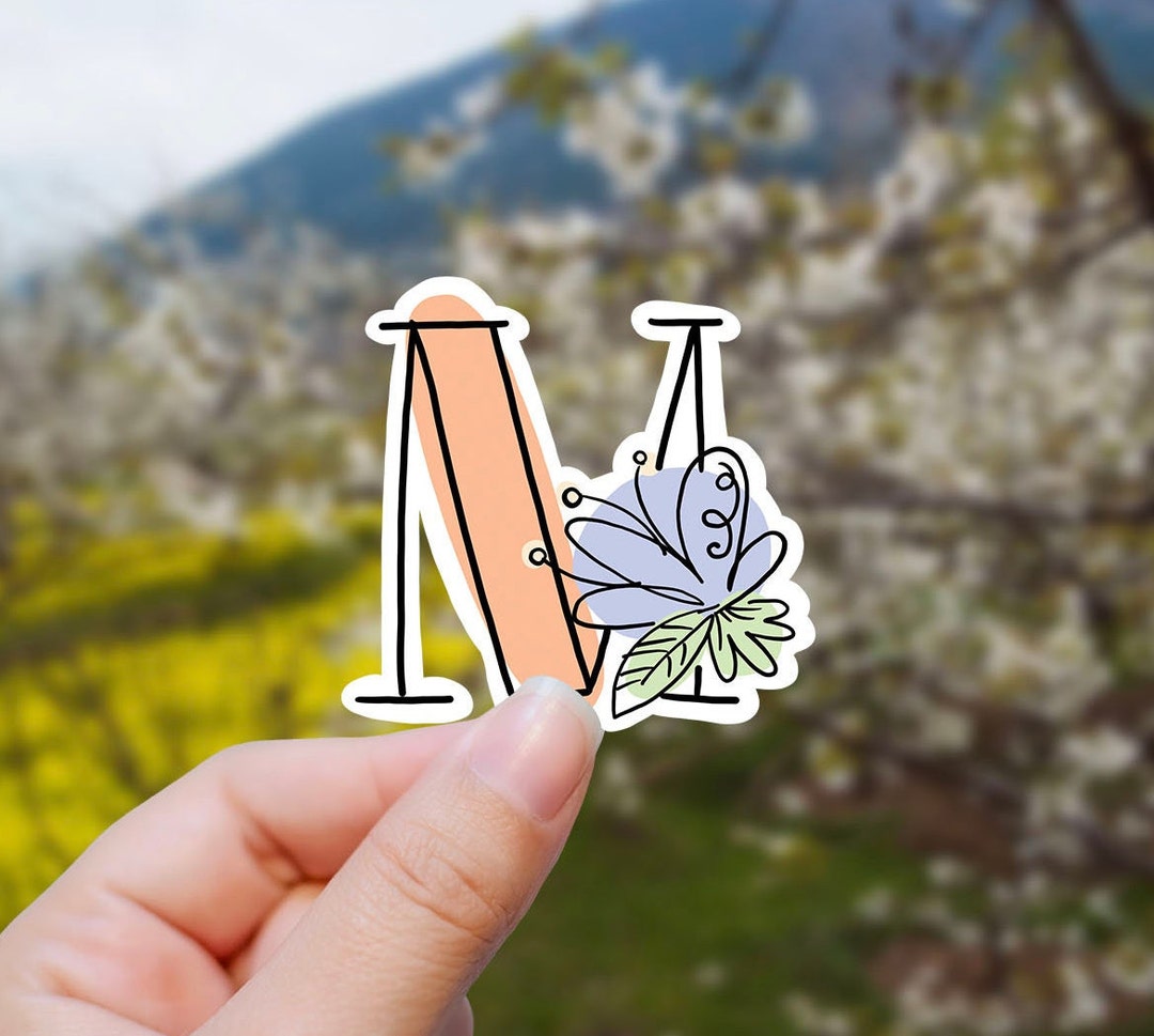 M Name Sticker Sketch Lettered M Vinyl Sticker, Monogram, Best Friend Gift, Laptop ...