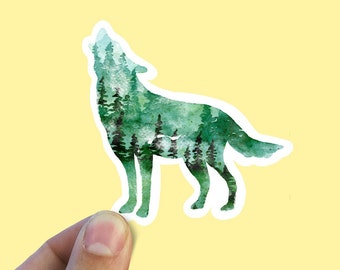 Green forest howling wolf vinyl sticker, wolf sticker, best friend gift, laptop sticker, , sarcastic gift