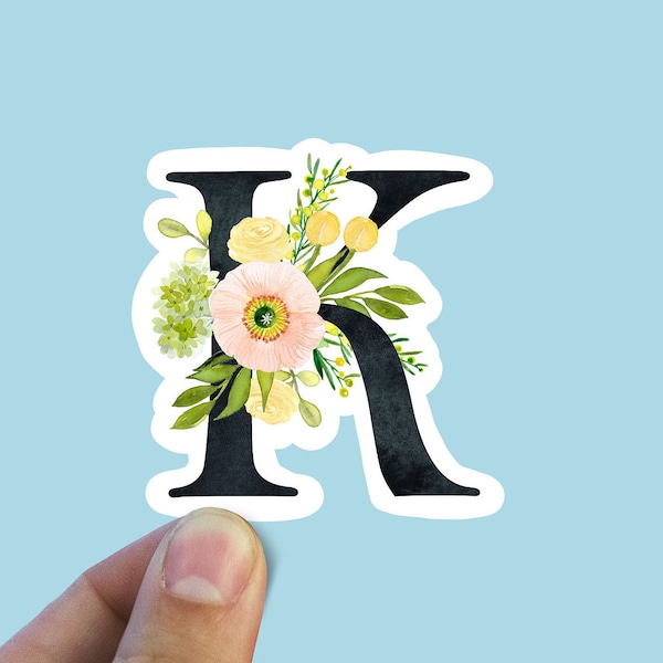 Spring flower letter K vinyl sticker, monogram, best friend gift, Laptop decal,