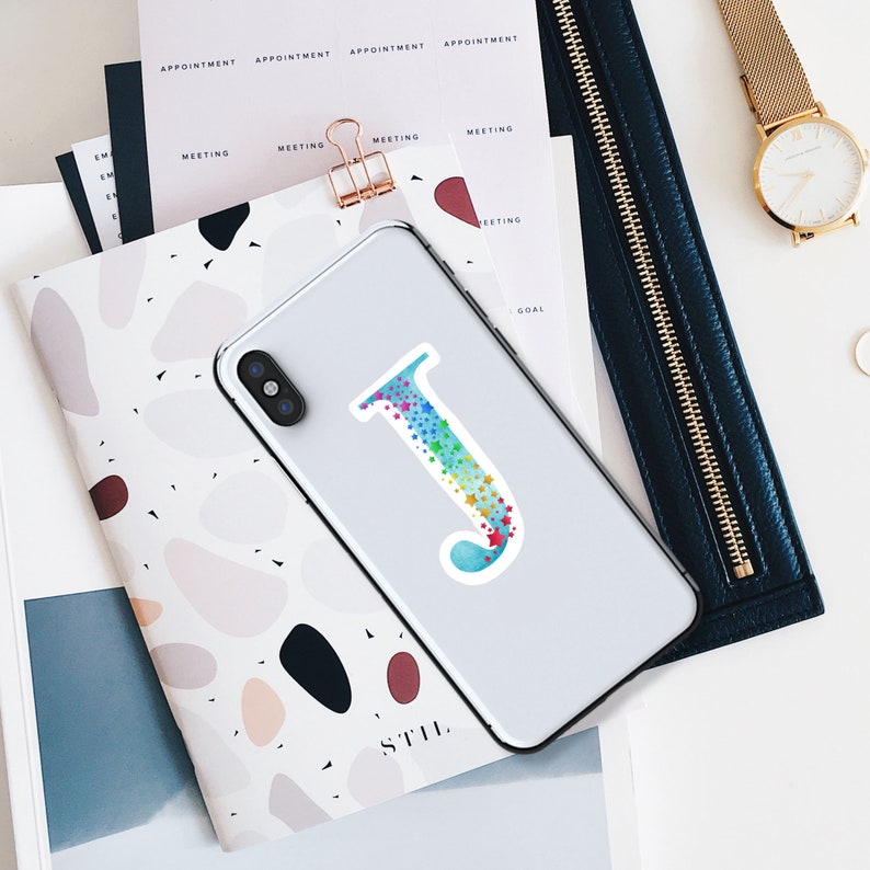 Starry rainbow J vinyl sticker Laptop decals water bottle stickers best friend gift monogram