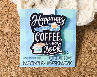 A cup of coffee and a good book magnetic bookmark, reading accessory, cat bookmark, book gift