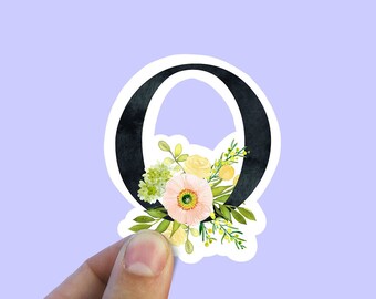 Spring flower letter O vinyl sticker, monogram, best friend gift, Laptop decal,