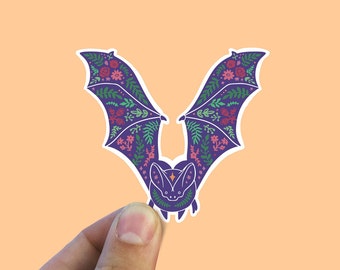 Floral bat vinyl sticker, bats, aesthetic stickers, trendy stickers, vinyl stickers
