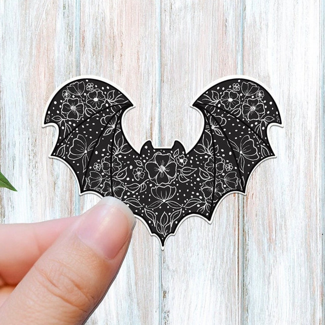 Bat Floral Black Vinyl Sticker Bats Aesthetic Stickers Etsy