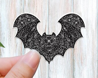 Bat floral black vinyl sticker, bats, aesthetic stickers, trendy stickers, vinyl stickers