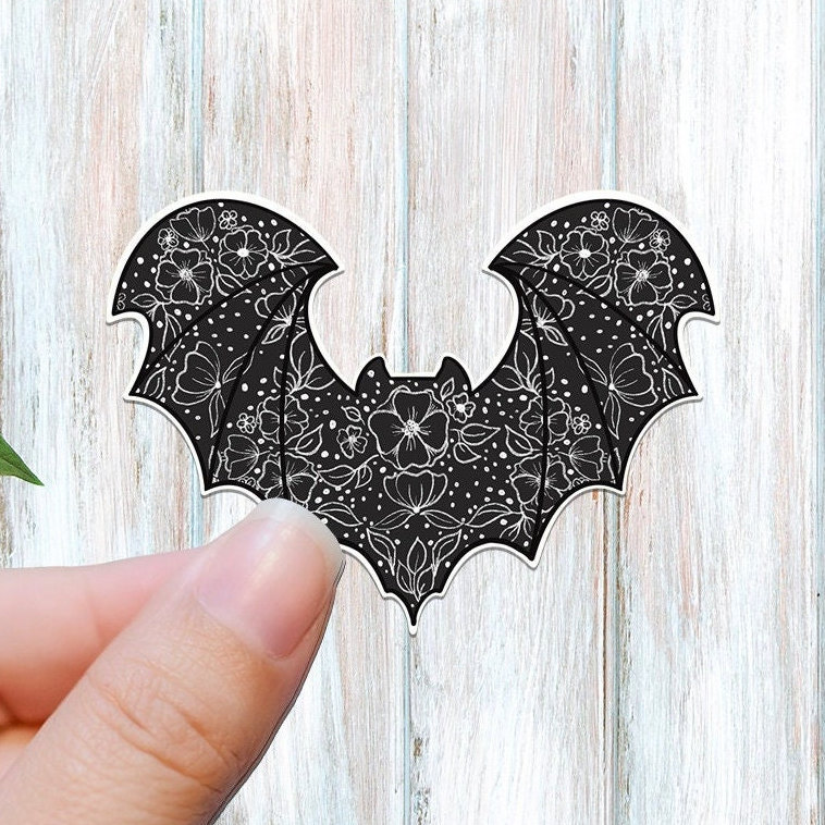 Bat Side Sticker Bat Floral Black Vinyl Sticker, Bats, Aesthetic Stickers, Trendy ...