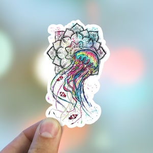 Colorful jellyfish vinyl sticker, ocean sticker, best friend gift, laptop sticker, , sarcastic gift
