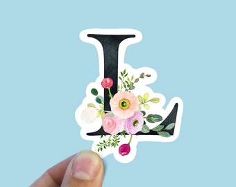 Spring flower letter L vinyl sticker, monogram, best friend gift, Laptop decal,