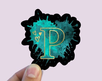 Green color splash P vinyl sticker, monogram, tumbler sticker, Laptop decal,