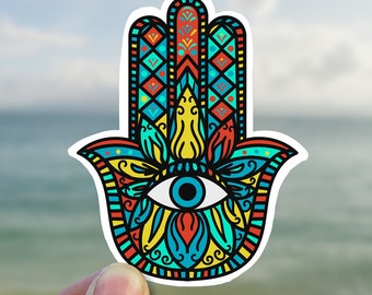 Colorful hamsa hand vinyl sticker, evil eye, best friend gift, laptop sticker, , crystal gift