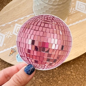 Pink disco ball holographic sticker, disco art, laptop stickers, decals for cars, shiny stickers, funny sticker, funny gift
