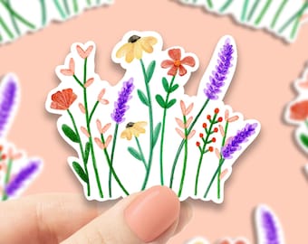 Adhesivo de prados de flores silvestres, Adhesivo de vinilo, Adhesivos florales, Adhesivos impermeables, Adhesivo para portátil, Adhesivos para botella de agua