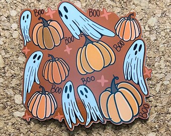 Pumpkins and ghost vinyl sticker, Halloween stickers, fall stickers, fall decals, bats, aesthetic stickers, trendy stickers, vinyl stickers