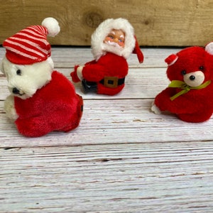 Set of 3 vintage clip on huggers ~ santa pencil hugger ~ bear christmas