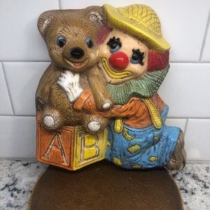 1985 clown Teddy bear wall hanging ~ foam wall decor ~ kids room ~ nursery ~ childrens room toddler