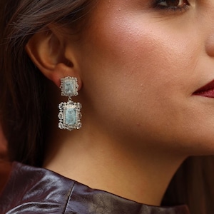 Aquamarine Crystal Drop Earrings: Silver-Toned Wedding Jewelry