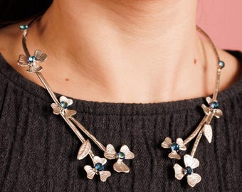 Handmade 18K Gold Plated Floral Choker Necklace: Nature Collar, Statement Silver Open Collar