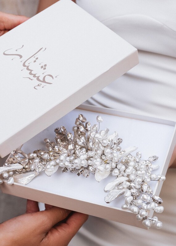 Sparkling Silver Tiara with Pearls Pearl Bridal Tiara – Silver Crystal Wedding Crown Hair  main image 4