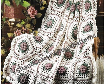 Vintage Crochet Spring Lace Popcorn Flower Granny Square Afghan