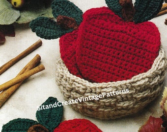 Vintage Crochet Apple Coasters and Basket
