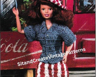 Traje americano de muñeca de moda de crochet vintage