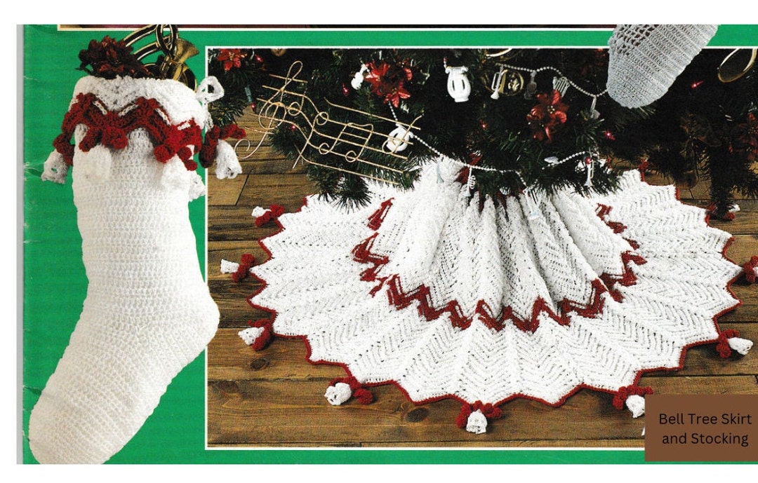 Vintage Crochet Bell Tree Skirt and Stocking Set Etsy
