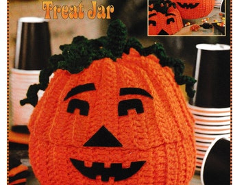 Vintage Crochet Jack O Lantern Treat Jar